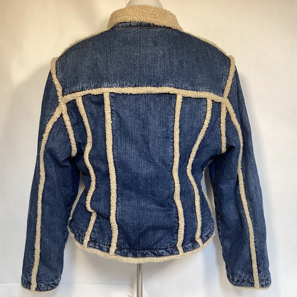 Denim Sherpa Seam Jacket Wrangler Women’s size XL zip up - Picture 4 of 12